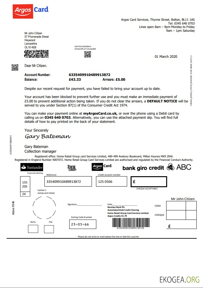 United Kingdom Argos Card in Word and PDF format